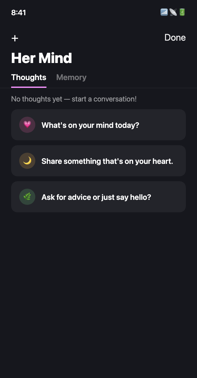 Her Mind thoughts screen