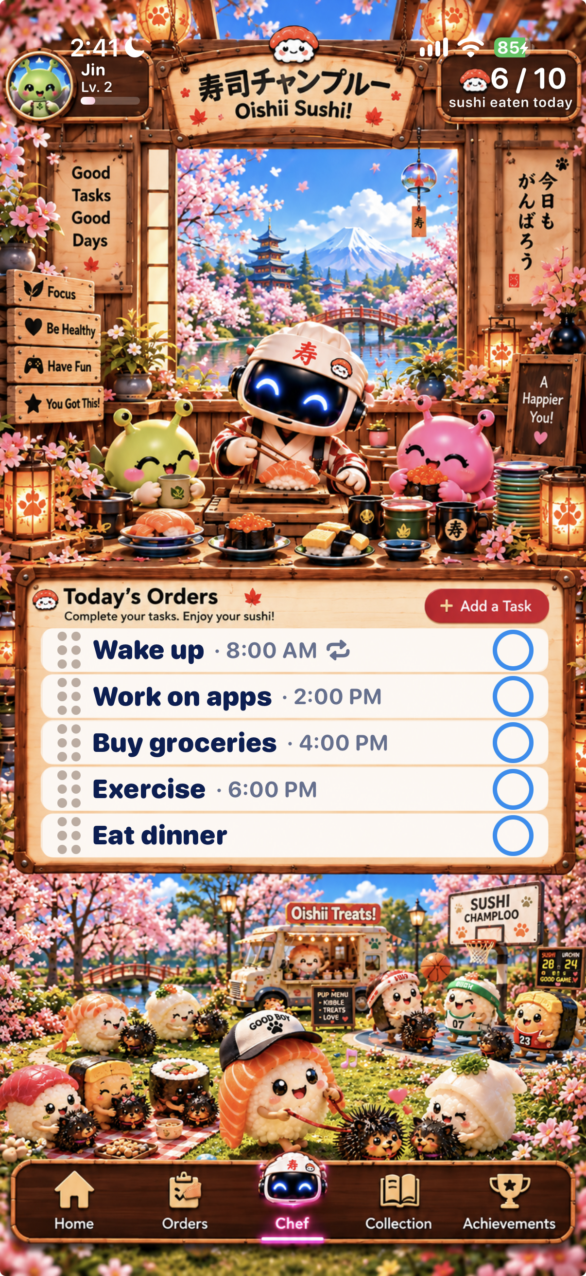 Orders screen showing a filled task list