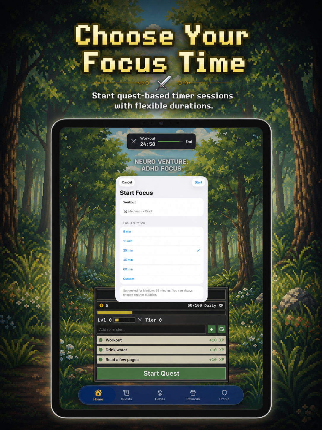 Start Focus duration picker and active countdown on iPad