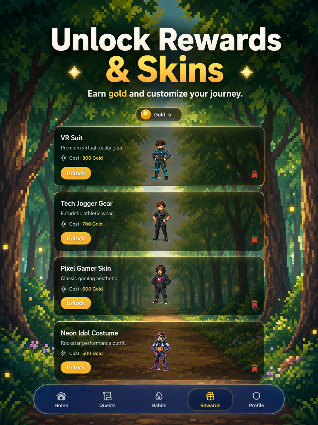 Rewards and Skins screen on iPad