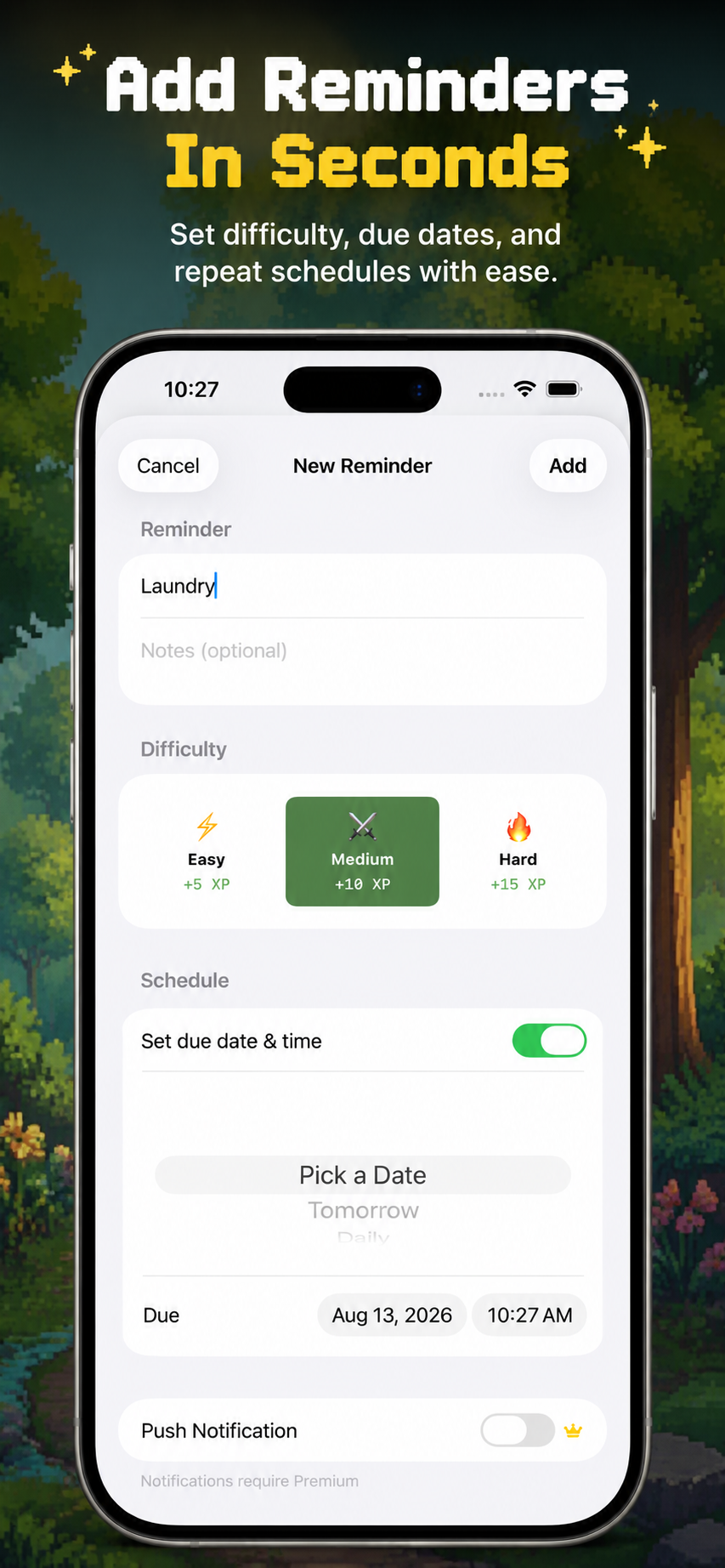 New Reminder screen on iPhone
