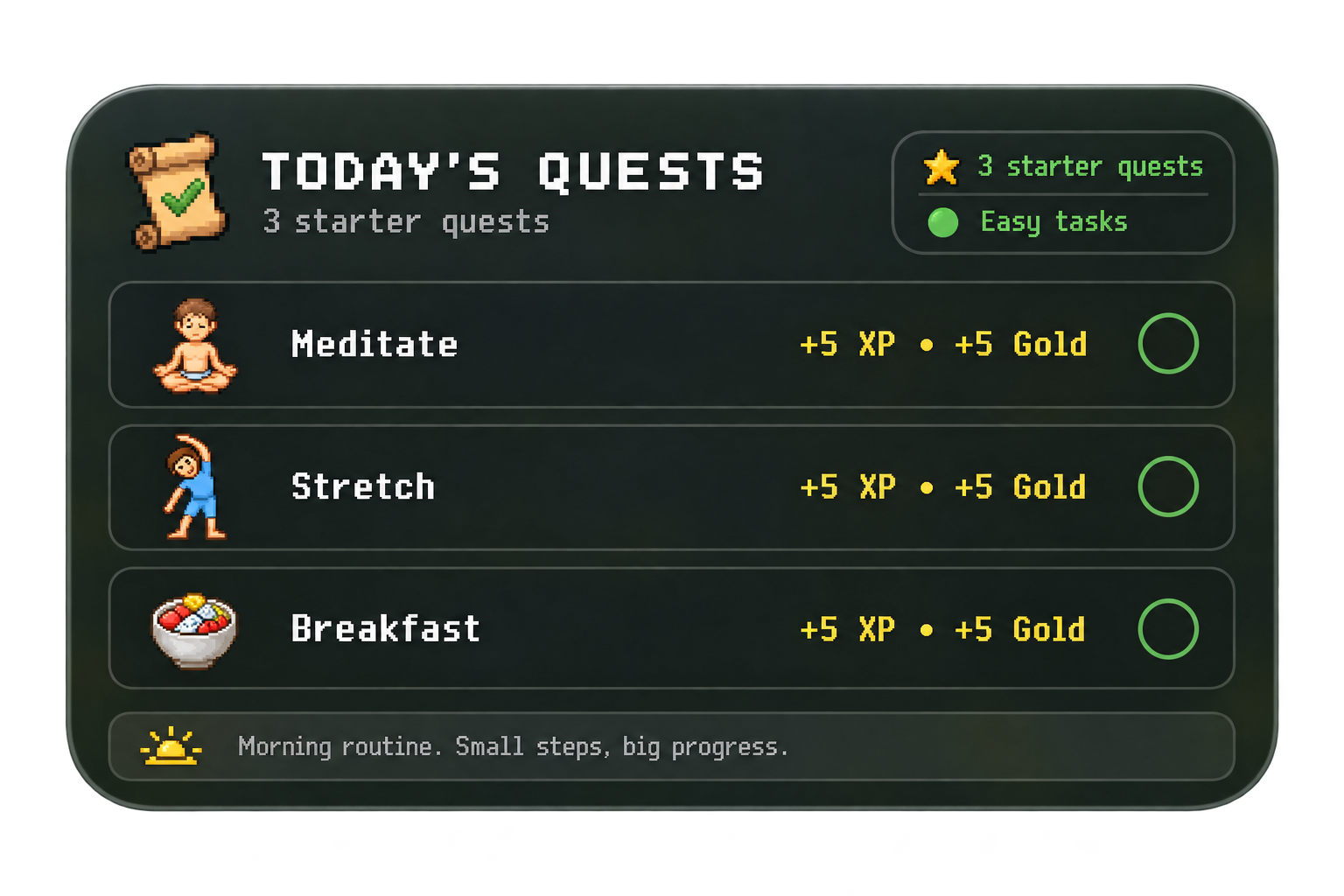 Large Neuro Venture Today's Quests widget showing three starter quests