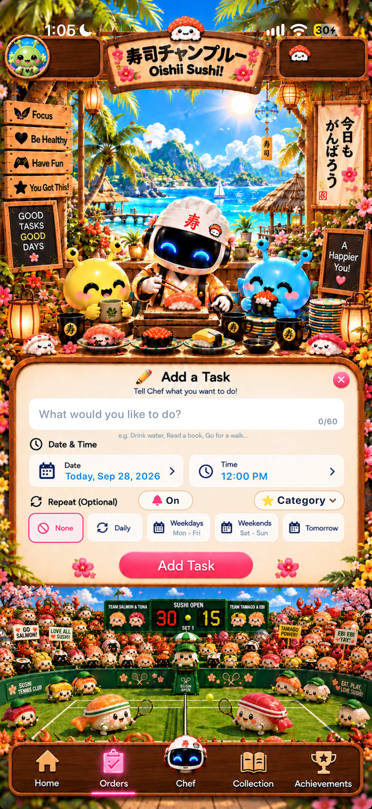 Add Task screen with categories