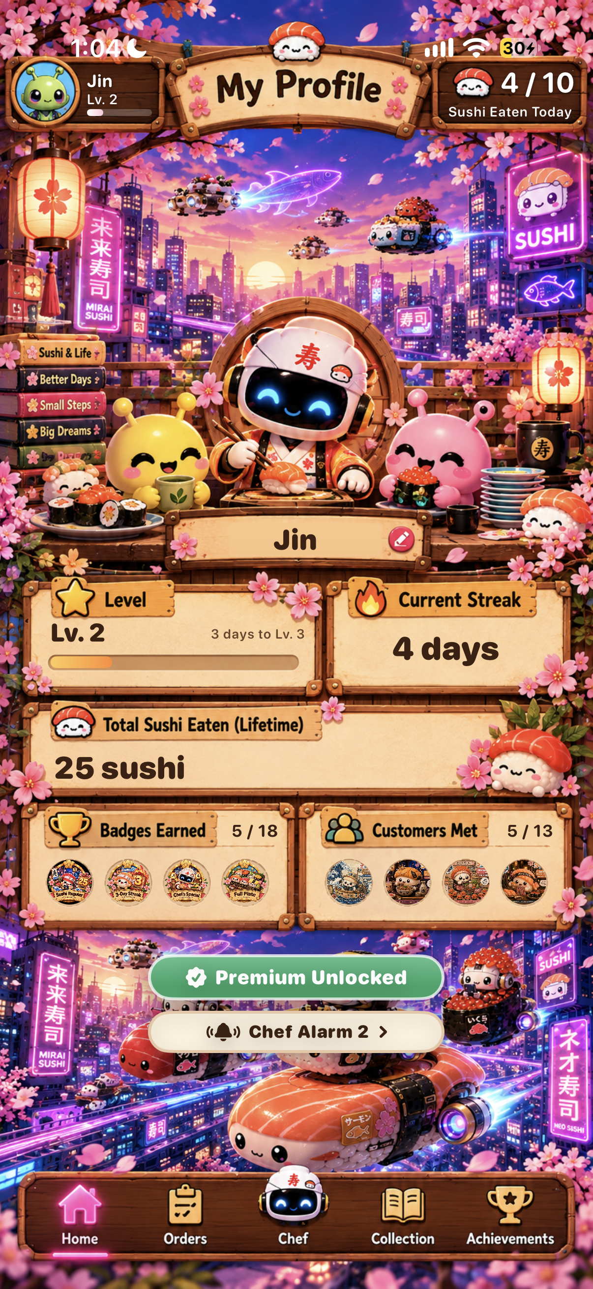 Itadaki Task profile stats screen